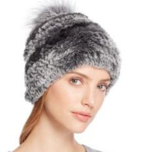 Surell Genuine Rabbit Fur Pom Pom Beanie Hat